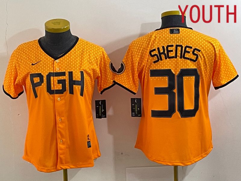 Youth Pittsburgh Pirates 30 Skenes Yellow City Edition 2024 Nike MLB Jersey style 4